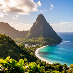 Caribbean Holidays, Saint Lucia Adventures, Aerial view of Saint Lucia's Pitons, rainforest and turquoise Caribbean sea in warm October sunshine