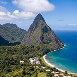 Caribbean Holidays, Saint Lucia Adventures, Aerial view of Saint Lucia's Pitons rising above lush rainforest and the turquoise Caribbean Sea