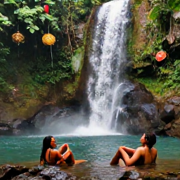 Caribbean Holidays, Saint Lucia Adventures, Visitors relaxing in a warm natural waterfall pool surrounded by green rainforest in Saint Lucia