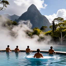 Caribbean Holidays, Saint Lucia Adventures, Visitors relaxing in the mineral pools and viewing steaming volcanic features at Sulphur Springs, Saint Lucia