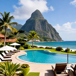 Caribbean Holidays, Saint Lucia All Inclusive, A stylish all-inclusive resort in Saint Lucia with an inviting swimming pool, sun loungers, tropical gardens and the sea beyond