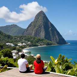 Caribbean Holidays, Saint Lucia All Inclusive, Visitors exploring the Pitons and lush coastline of Saint Lucia on a sunny June day, viewed from a scenic lookout