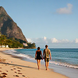 Caribbean Holidays, Saint Lucia August, Couple walking barefoot along a quiet golden beach in Saint Lucia during a sunny August afternoon