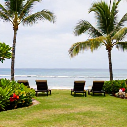 Caribbean Holidays, Saint Lucia Beaches, A comfortable Saint Lucia beachfront resort with sun loungers, tropical gardens and the calm Caribbean Sea beyond