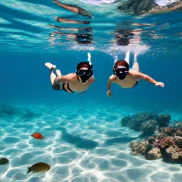 Caribbean Holidays, Saint Lucia Beaches, A couple snorkelling in clear Caribbean water off a Saint Lucia beach, colourful fish and coral visible beneath the surface