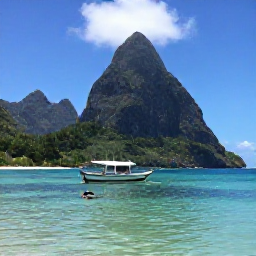 Caribbean Holidays, Saint Lucia Beaches, A small boat cruising along the Saint Lucia coastline in June, passing the Pitons, with snorkellers in clear water and lush green scenery