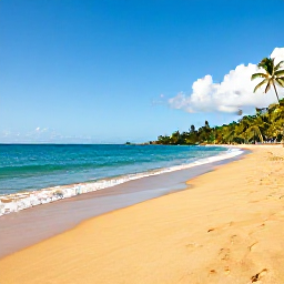 Caribbean Holidays, Saint Lucia Beaches, A wide golden beach in Saint Lucia in January, with calm turquoise water, palm trees and a clear blue sky