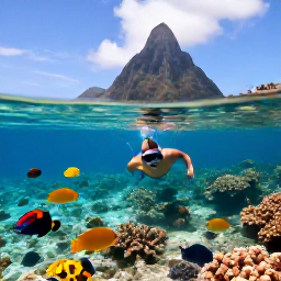 Caribbean Holidays, Saint Lucia Beaches, Traveller snorkelling in clear Saint Lucia water above colourful tropical fish and a shallow coral reef