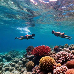 Caribbean Holidays, Saint Lucia Beaches, Travellers snorkelling over a colourful coral reef in clear Saint Lucian water, with tropical fish and sunlight filtering through the surface