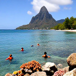 Caribbean Holidays, Saint Lucia Beaches, Visitors snorkelling in clear Caribbean water beside colourful fish and coral near the Saint Lucia coastline