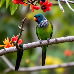 Caribbean Holidays, Saint Lucia Birdwatching, Close-up wildlife scene of a Saint Lucia parrot and hummingbird in a flowering tropical tree
