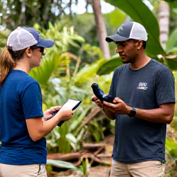 Caribbean Holidays, Saint Lucia Birdwatching, Friendly local birdwatching guide showing a visitor a bird in Saint Lucia&rsquo;s tropical forest