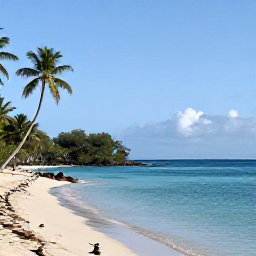 Caribbean Holidays, Saint Lucia Birdwatching, Quiet Saint Lucian coastline with seabirds, palm trees and calm blue Caribbean water in June sunshine