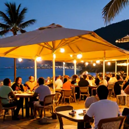 Caribbean Holidays, Saint Lucia City Breaks, Relaxed evening in Castries with outdoor dining, warm lights and visitors enjoying Caribbean city life
