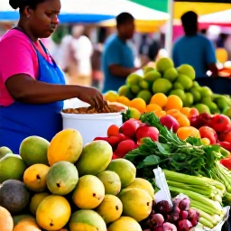 Caribbean Holidays, Saint Lucia Cooking, A lively Saint Lucian outdoor market in February, with colourful tropical fruit, fresh vegetables, herbs and local spices