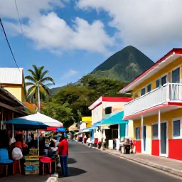 Caribbean Holidays, Saint Lucia Culture, Colourful street scene in Castries, Saint Lucia, with local people, market stalls and Caribbean architecture