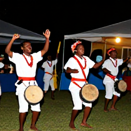 Caribbean Holidays, Saint Lucia Culture, Saint Lucian dancers and drummers performing traditional music at a lively evening community event under warm lights