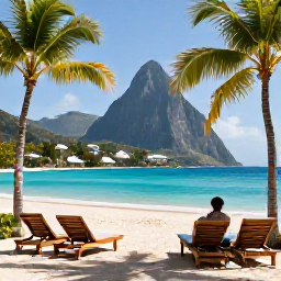 Caribbean Holidays, Saint Lucia December, A relaxed adults-only resort overlooking a turquoise Caribbean bay in Saint Lucia, with palm trees, warm sunshine and elegant loungers