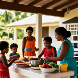 Caribbean Holidays, Saint Lucia December, Saint Lucian families preparing traditional Christmas food in a welcoming open-air kitchen