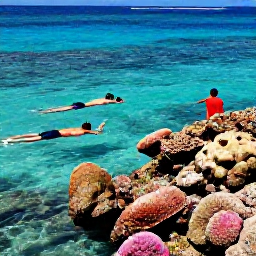 Caribbean Holidays, Saint Lucia December, Visitors swimming and snorkelling in clear Caribbean water beside a colourful coral reef in Saint Lucia