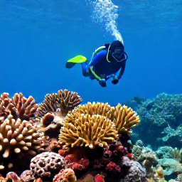 Caribbean Holidays, Saint Lucia Diving, A diver exploring a bright coral reef with tropical fish in calm Caribbean waters near Soufriere, Saint Lucia