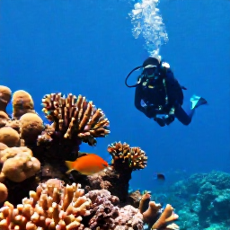 Caribbean Holidays, Saint Lucia Diving, Bright underwater reef scene near Saint Lucia in April, with a scuba diver exploring colourful coral, tropical fish and clear blue water