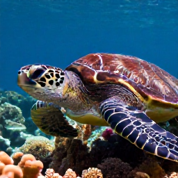 Caribbean Holidays, Saint Lucia Diving, Close-up underwater photograph of a sea turtle, reef fish and coral in Saint Lucia