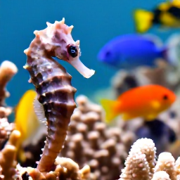 Caribbean Holidays, Saint Lucia Diving, Close-up underwater view of a seahorse and colourful reef fish on a Saint Lucia coral reef