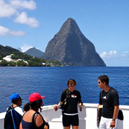 Caribbean Holidays, Saint Lucia Diving, Friendly scuba diving instructor briefing holidaymakers beside a dive boat in Saint Lucia