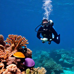 Caribbean Holidays, Saint Lucia Diving, Scuba diver exploring colourful coral reef and volcanic underwater scenery in clear Saint Lucia water during March