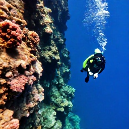 Caribbean Holidays, Saint Lucia Diving, Scuba divers descending beside a dramatic underwater wall near Soufriere, Saint Lucia