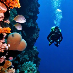 Caribbean Holidays, Saint Lucia Diving, Scuba divers exploring a dramatic underwater wall with sponges and reef fish off Saint Lucia