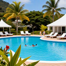 Caribbean Holidays, Saint Lucia Family Holidays, A family-friendly Saint Lucia resort with a swimming pool, tropical gardens, comfortable loungers and children playing safely nearby