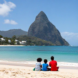 Caribbean Holidays, Saint Lucia Family Holidays, A family relaxing beside a calm turquoise beach in Saint Lucia beneath April sunshine