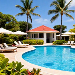 Caribbean Holidays, Saint Lucia Family Holidays, Family relaxing beside a hotel swimming pool in Saint Lucia, surrounded by tropical gardens and palm trees