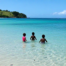 Caribbean Holidays, Saint Lucia February, Family swimming in clear shallow Caribbean water near a sandy Saint Lucia beach, colourful fish visible while snorkelling