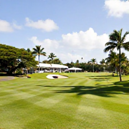 Caribbean Holidays, Saint Lucia Golf Holidays, An attractive Saint Lucia golf resort with a well-kept course, palm-fringed paths, comfortable clubhouse and golfers enjoying the warm weather