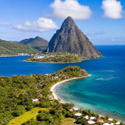 Caribbean Holidays, Saint Lucia Holidays, Aerial coastal view of Saint Lucia showing the Pitons, turquoise sea and lush green hills