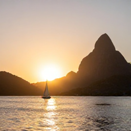Caribbean Holidays, Saint Lucia Holidays, Sunset over a peaceful Saint Lucia bay with a sailing boat and the Pitons in the background