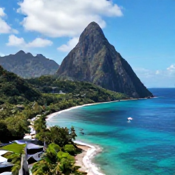 Caribbean Holidays, Saint Lucia Hopping, Aerial view of Saint Lucia's Pitons, turquoise Caribbean water, rainforest coastline and a small sailing boat