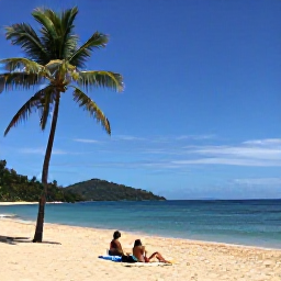 Caribbean Holidays, Saint Lucia Hopping, Travellers relaxing on a golden Saint Lucia beach in February, with palm trees, calm blue sea and distant hills