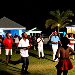 Caribbean Holidays, Saint Lucia in April, A lively Saint Lucian evening with musicians playing Caribbean music, dancers and visitors enjoying an outdoor cultural celebration