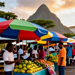Caribbean Holidays, Saint Lucia in April, A warm April morning in Castries, Saint Lucia, with colourful market stalls, tropical fruit and local people browsing