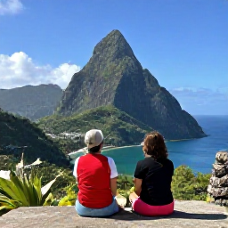 Caribbean Holidays, Saint Lucia in April, Travellers admiring the Pitons from a scenic viewpoint in April, with green mountains, blue Caribbean water and clear tropical skies