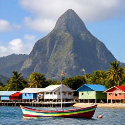Caribbean Holidays, Saint Lucia Instagram, Colourful fishing boats and wooden houses along the waterfront in the village of Soufri&egrave;re, Saint Lucia, with the Pitons in the background