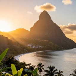 Caribbean Holidays, Saint Lucia Instagram, Golden sunrise over the Pitons in Saint Lucia, viewed from a scenic coastal viewpoint in January