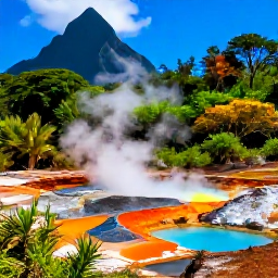 Caribbean Holidays, Saint Lucia Instagram Hotspots, Colourful photograph of Soufriere's geothermal landscape with steaming pools and lush tropical vegetation
