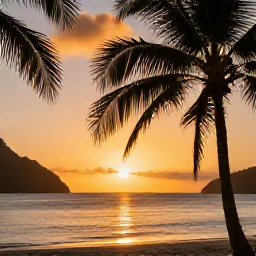 Caribbean Holidays, Saint Lucia Instagram Hotspots, Golden sunset over the Caribbean Sea viewed from a palm-fringed beach in Saint Lucia