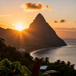 Caribbean Holidays, Saint Lucia Instagram Hotspots, Golden sunset over the Caribbean Sea viewed from a scenic Saint Lucia hillside