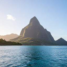 Caribbean Holidays, Saint Lucia Instagram Hotspots, Wide-angle photograph of the Pitons rising above turquoise Caribbean water in soft early-morning light
